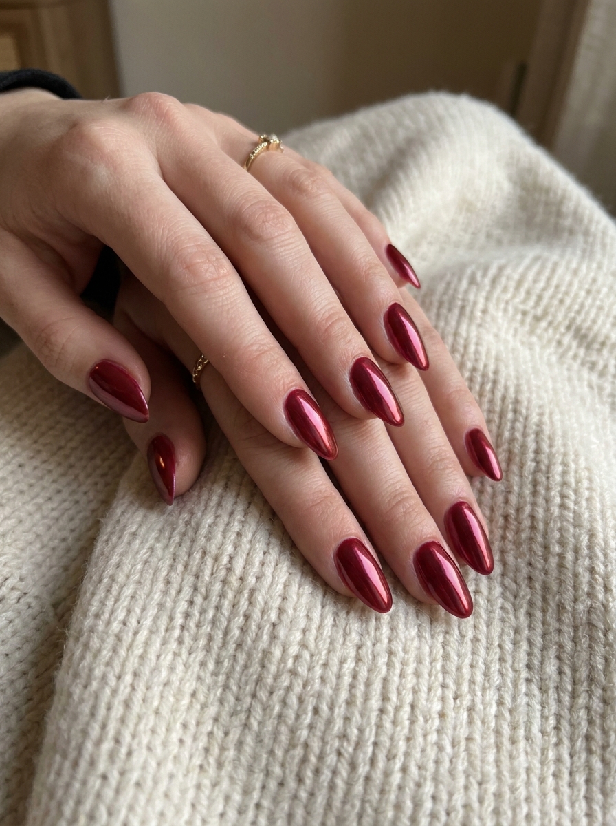 Cranberry Chrome Nägel mit fruchtigem roten Chrome-Finish